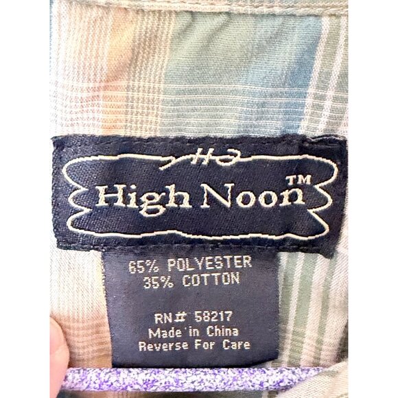 High Noon Western Pearl Snap Long sleeve Button Shirt Mens L Blue Plaid Cowboy - Picture 2 of 9